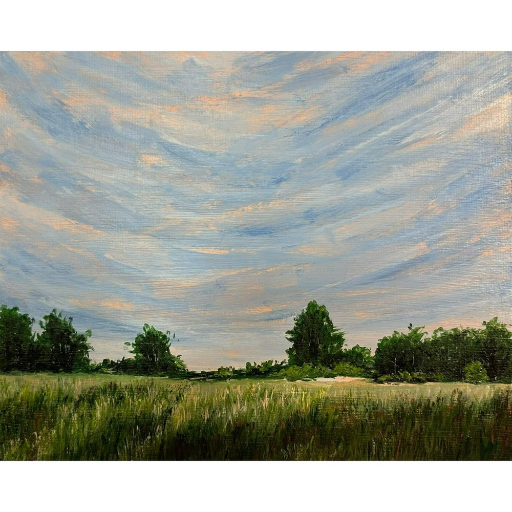 Across the Fields, 8" x 10" Landscape Acrylic on Canvas Nature Painting by Deb B - Picture 5 of 7